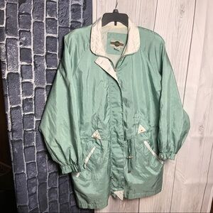 Out Brook Muted Green Lined Trench Coat Windbreaker/Rain Jacket Wm XL
